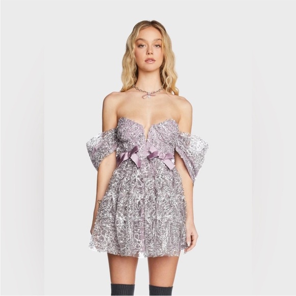 For Love And Lemons Dresses & Skirts - For Love And Lemons - Brynne Lavender and Silver Lace Dress